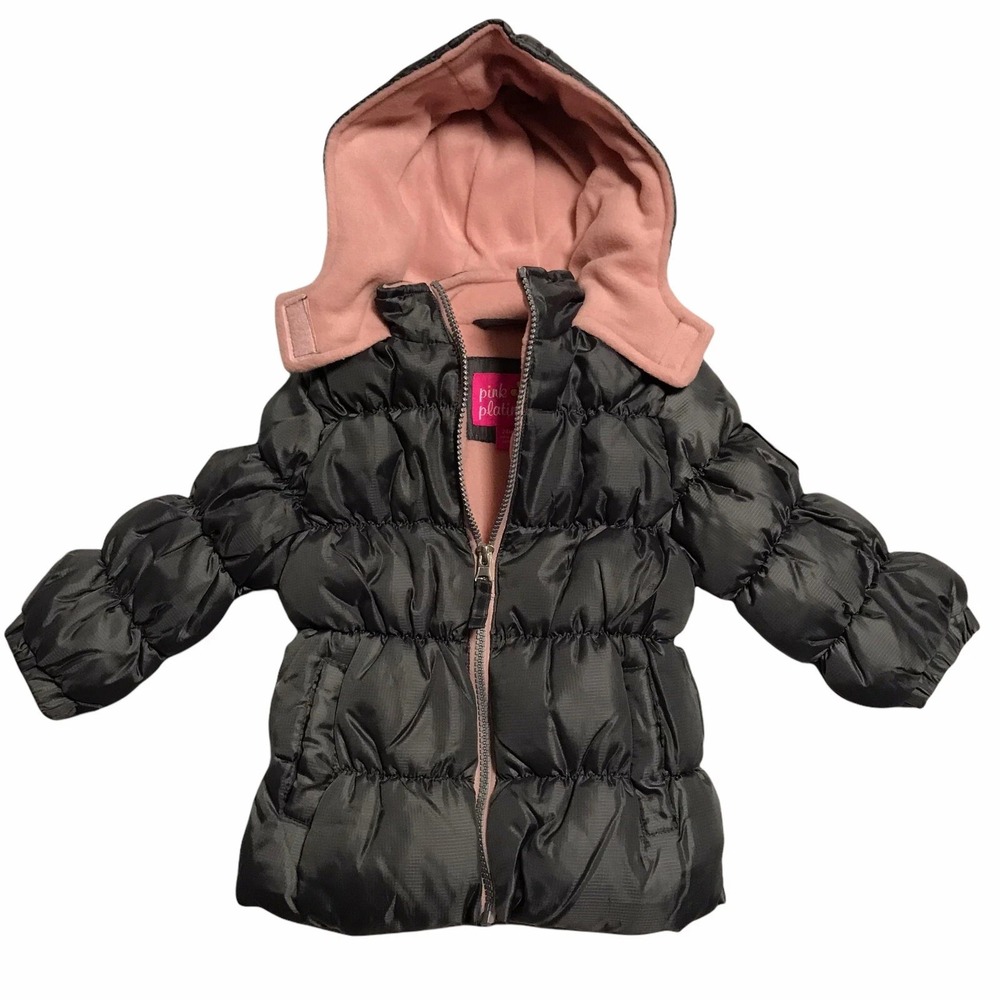 Pinkโ Platinum Baby Girls Hooded Puffer Jacket 24M Brown-Pink Fleece Lining